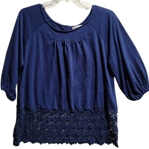 Elegant Navy Blue Women's Top romantic crochet floral coquette cottagecore